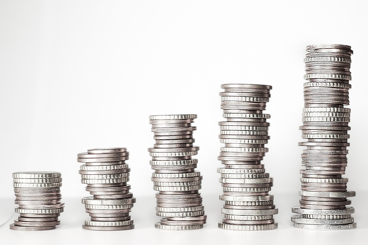 Image of money, coins, stack, stacked coins, loose change, growing money, money tower, euro, currency, cash, metal money, finance, silver, wealth, prosperity, concept, idea, money, money, money, money, money