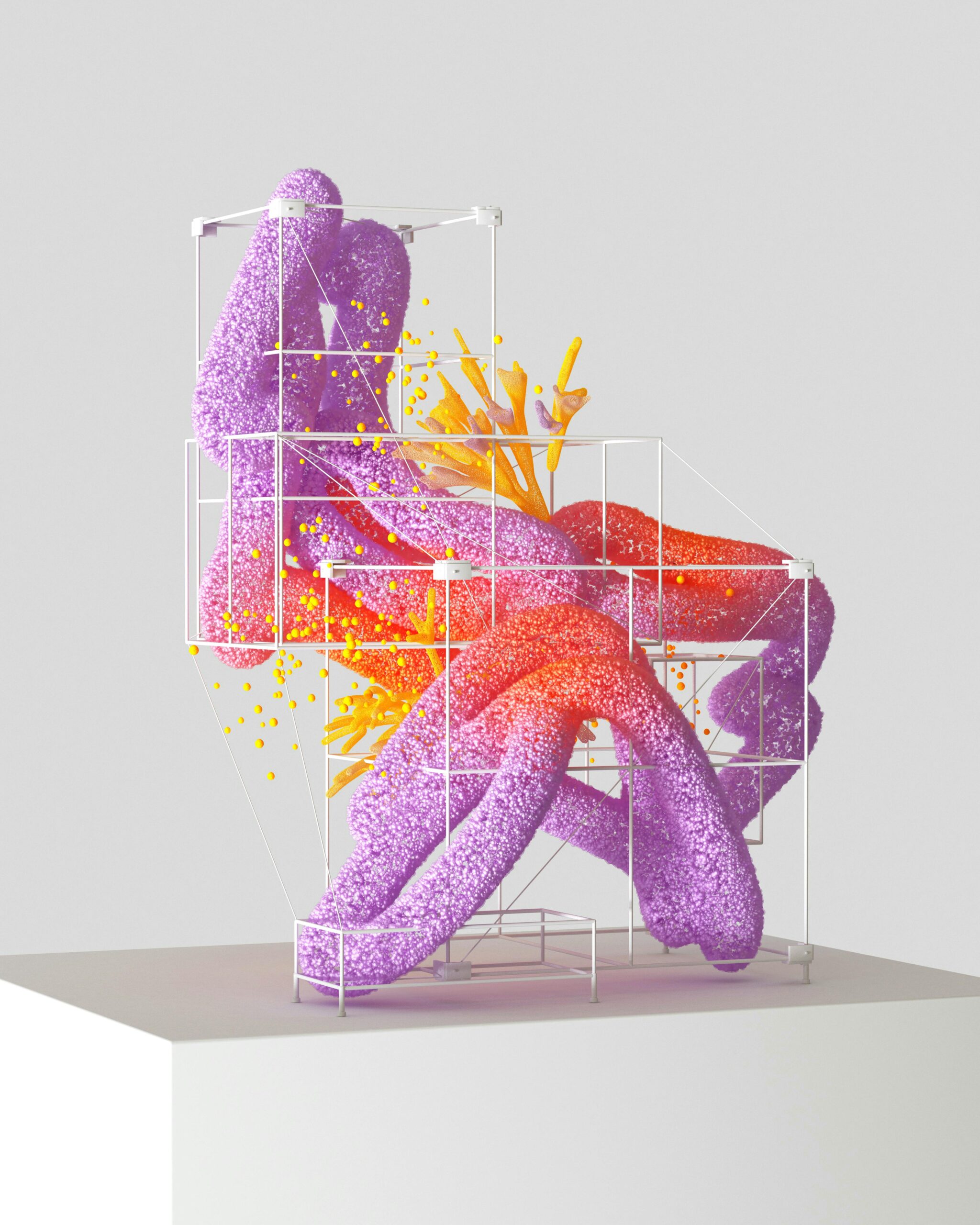 Colorful abstract 3D rendering showcasing AI and organic growth.